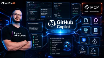 Capa do curso GitHub Copilot: Produtividade Maxima com GenAI e MCP